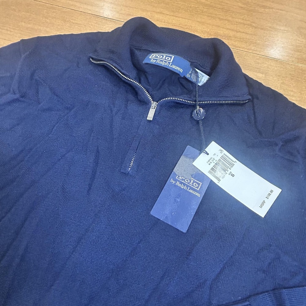 Polo By Ralph Lauren Sweater Mens Small Navy 1/4 Zip Mock Neck Pullover